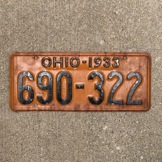 Photo of a 1933 Ohio License Plate Auto Tag Garage Decor Vintage 690 322 with original patina