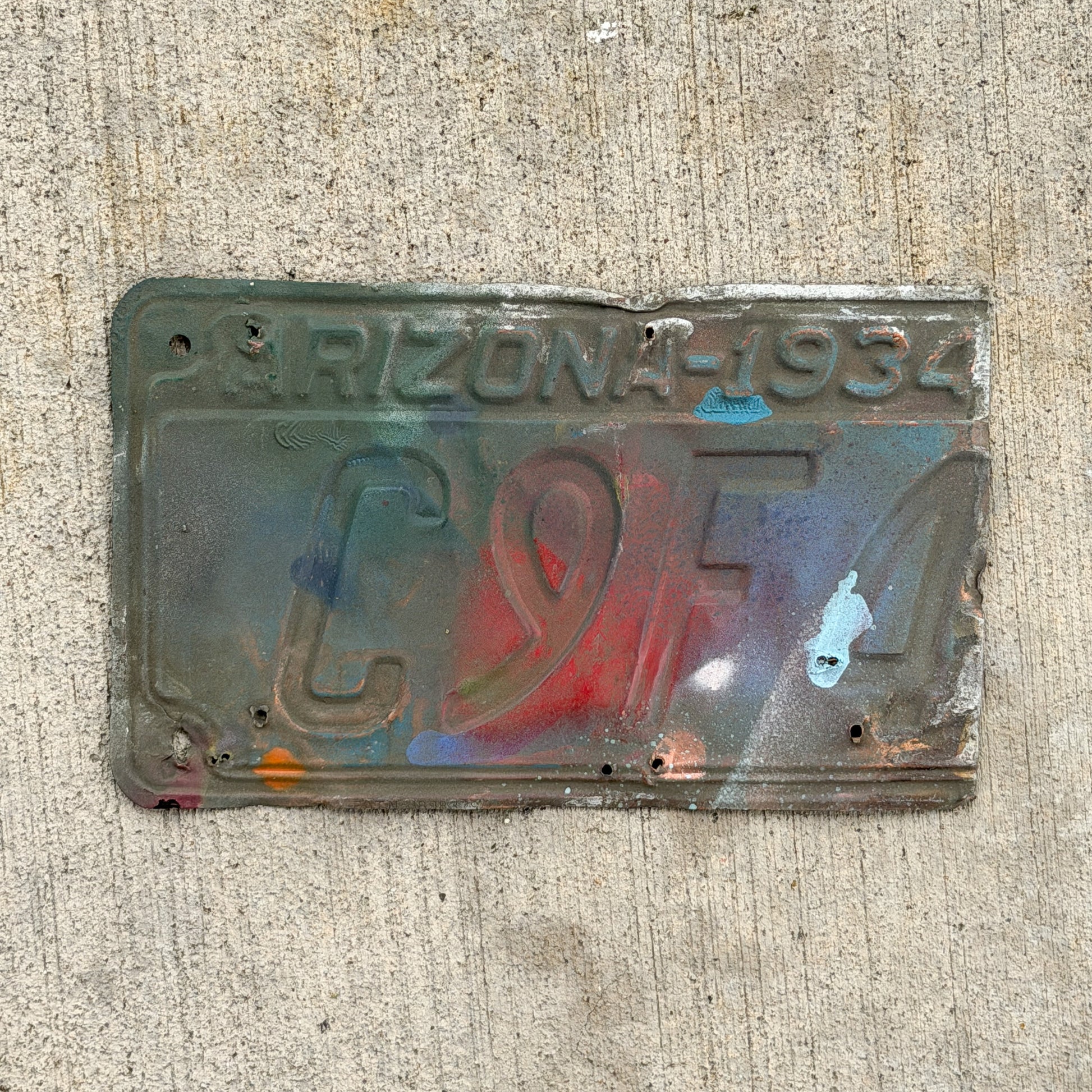 Photo of a 1934 Arizona License Plate Auto Tag Garage Decor Vintage Copper C9F4 with original patina
