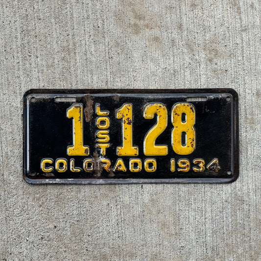 Photo of a 1934 Colorado Replacement License Plate Auto Tag Garage Decor Vintage Lost 1 128 with original patina