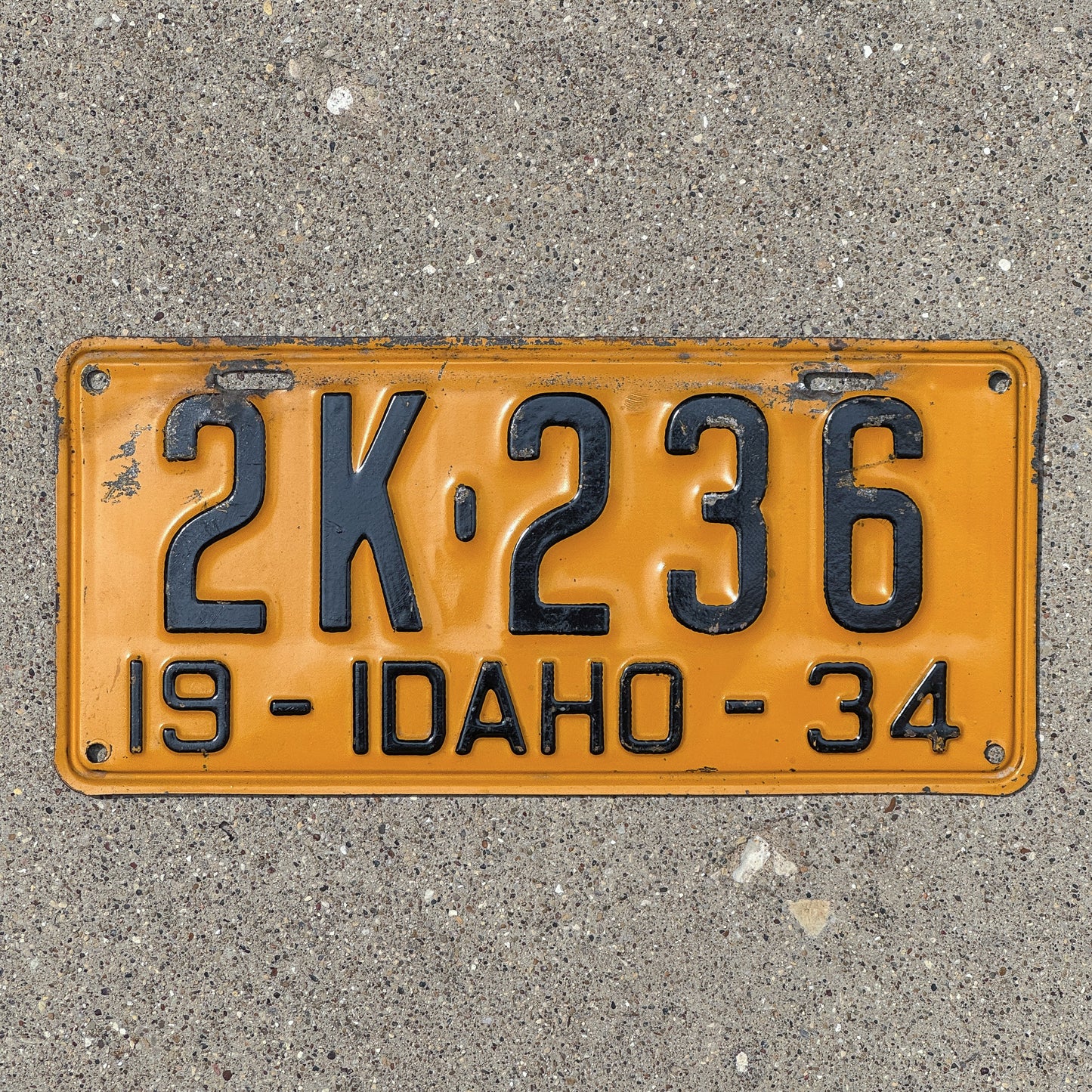 Photo of a 1934 Idaho License Plate Auto Tag Garage Decor Vintage 2K 236 with original patina
