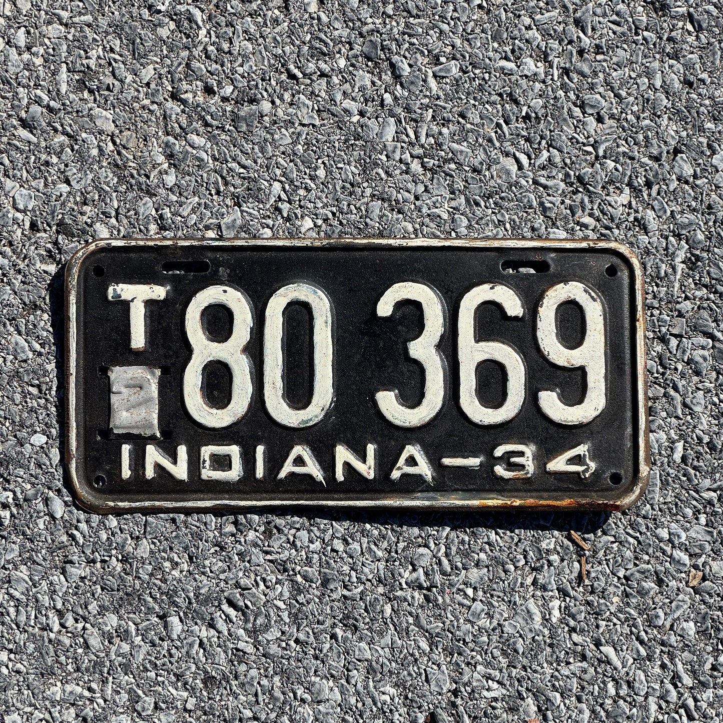 Photo of a 1934 Indiana Truck License Plate Auto Tag Garage Decor Vintage Weight Class 2 T 80 369
