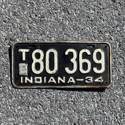Photo of a 1934 Indiana Truck License Plate Auto Tag Garage Decor Vintage Weight Class 2 T 80 369
