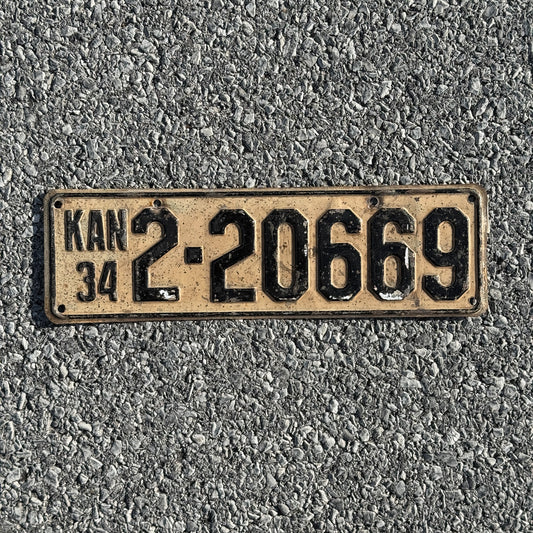 Photo of a 1934 Kansas License Plate Auto Tag Garage Decor Vintage 2 20669