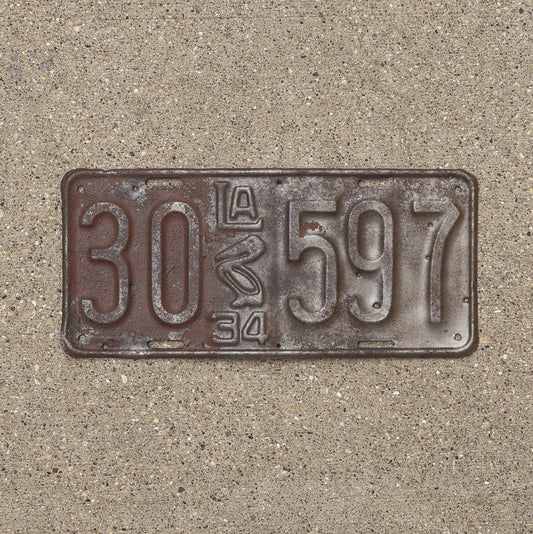 Photo of a 1934 Louisiana License Plate Auto Tag Garage Decor Vintage 30 597