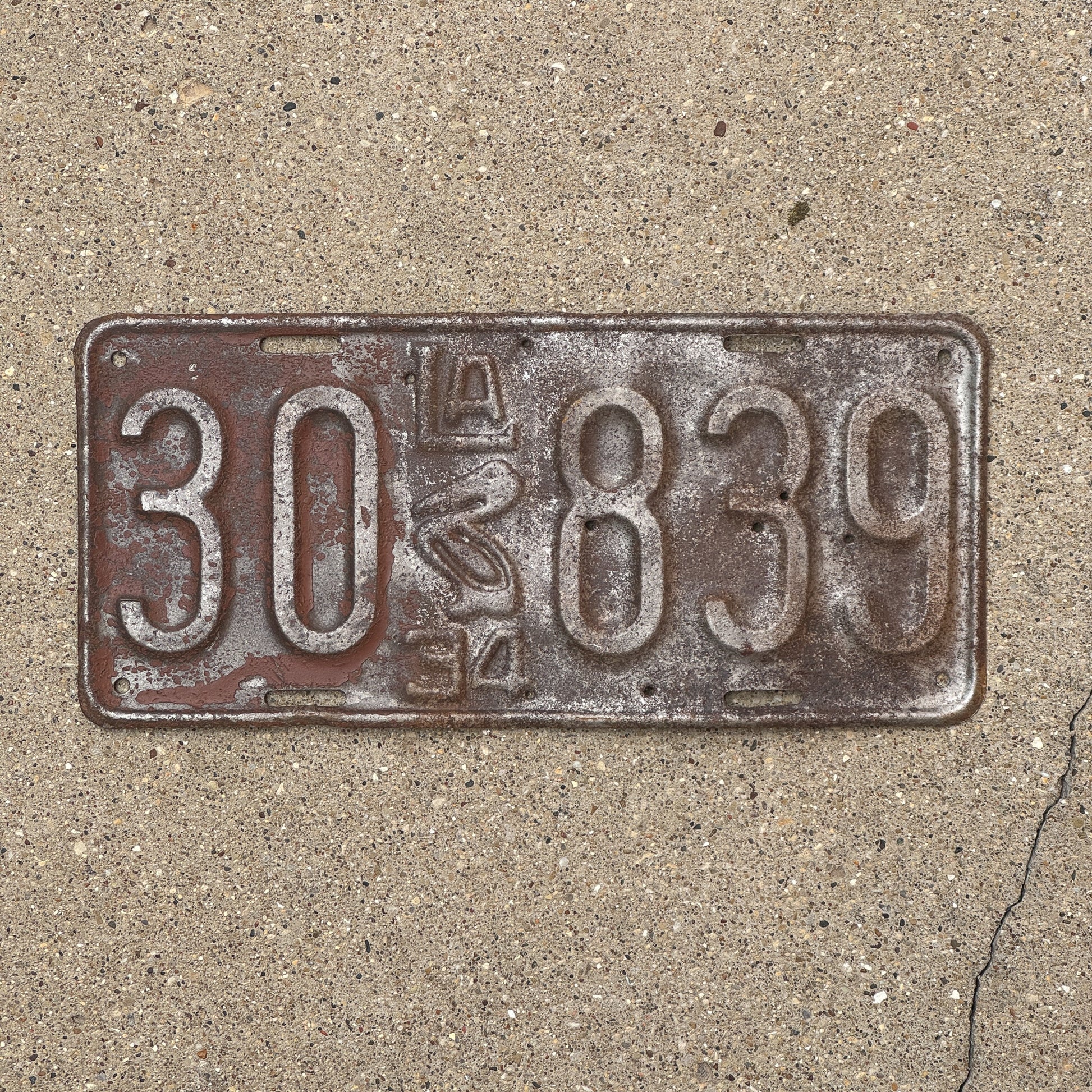 Photo of a 1934 Louisiana License Plate Auto Tag Garage Decor Vintage Iconic Pelican 30 839 with original patina