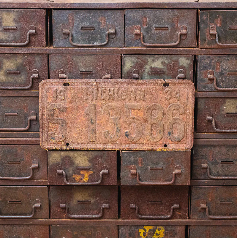 Photo of a 1934 Michigan License Plate Auto Tag Garage Decor Vintage S 13586 with original patina