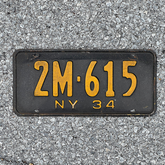Photo of a 1934 New York License Plate Auto Tag Garage Decor Vintage 2M 615