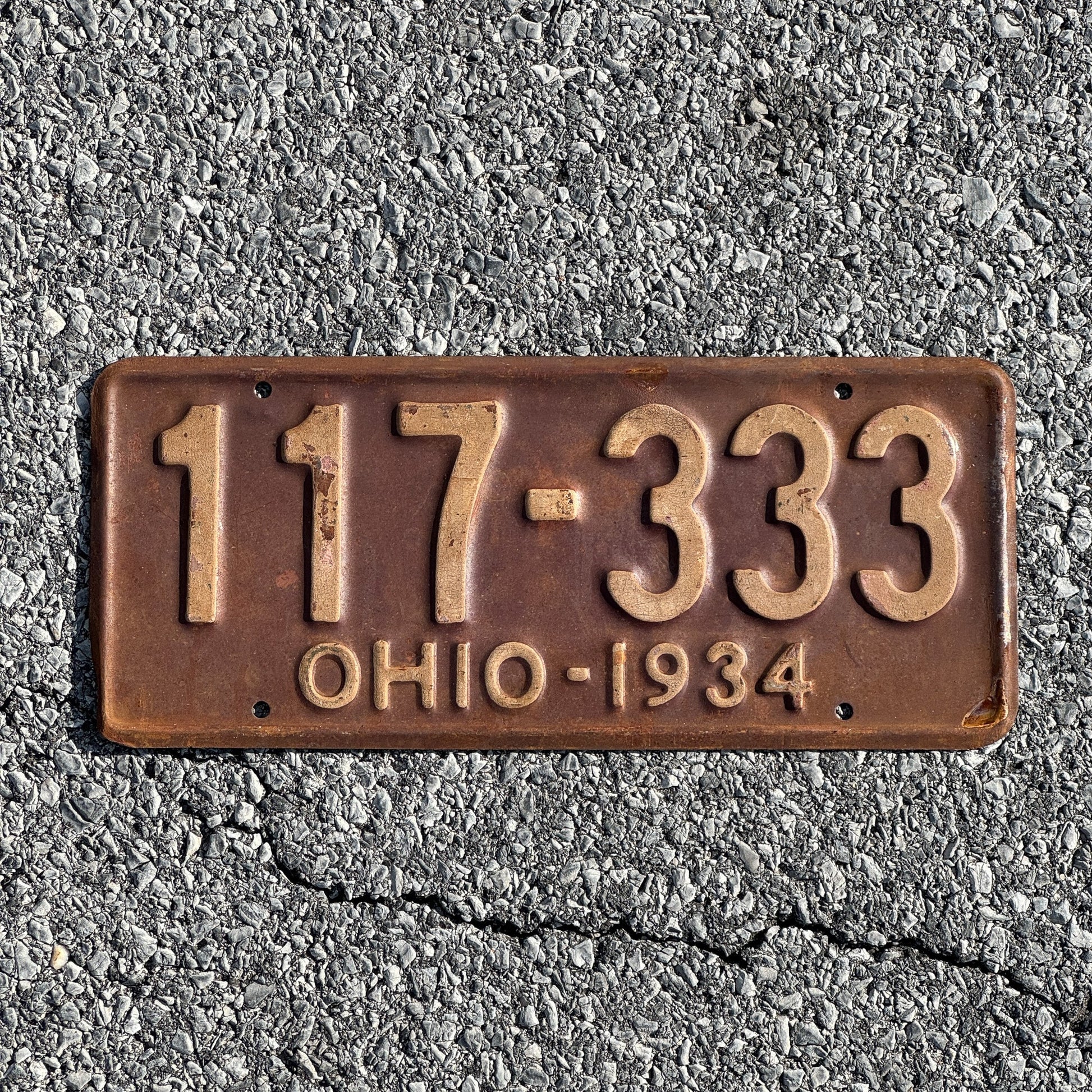 Photo of a 1934 Ohio License Plate Auto Tag 1 Garage Decor Repeat Repeating 117 333