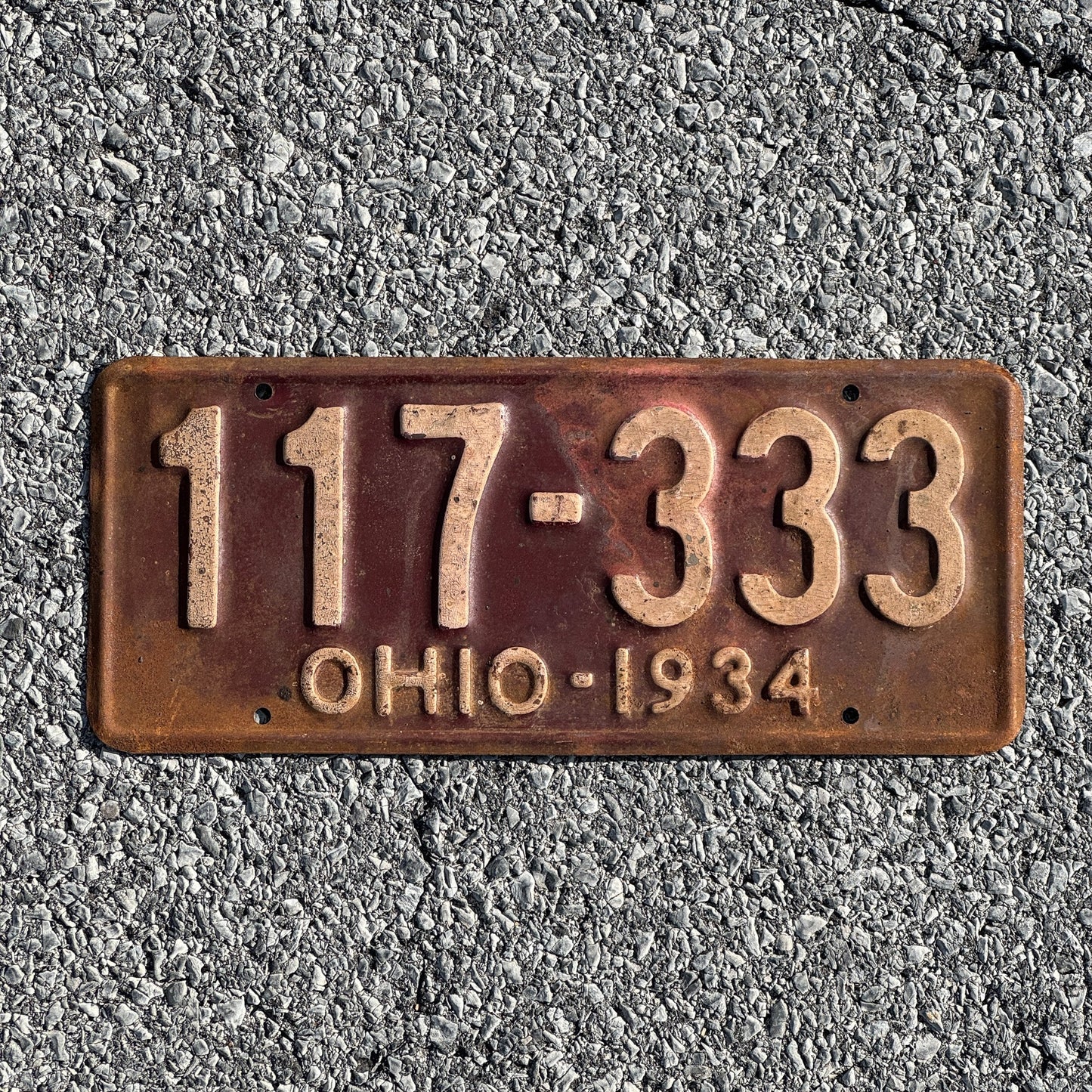 Photo of a 1934 Ohio License Plate Auto Tag 2 Garage Decor Repeat Repeating 117 333