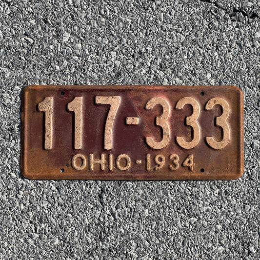 Photo of a 1934 Ohio License Plate Auto Tag 2 Garage Decor Repeat Repeating 117 333