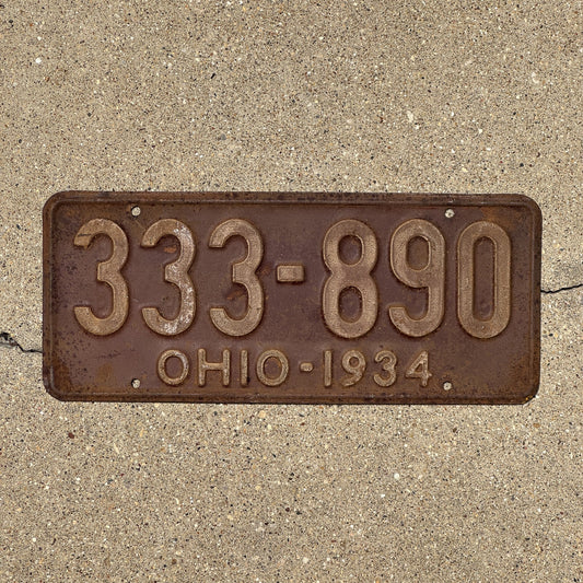 Photo of a 1934 Ohio License Plate Auto Tag Garage Decor Vintage Repeat Repeating 333 890
