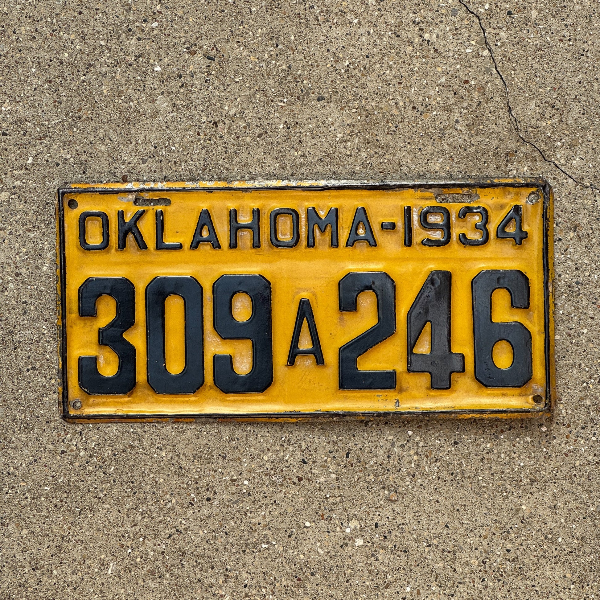 Photo of a 1934 Oklahoma License Plate Auto Tag Garage Decor Vintage 309 A 246
