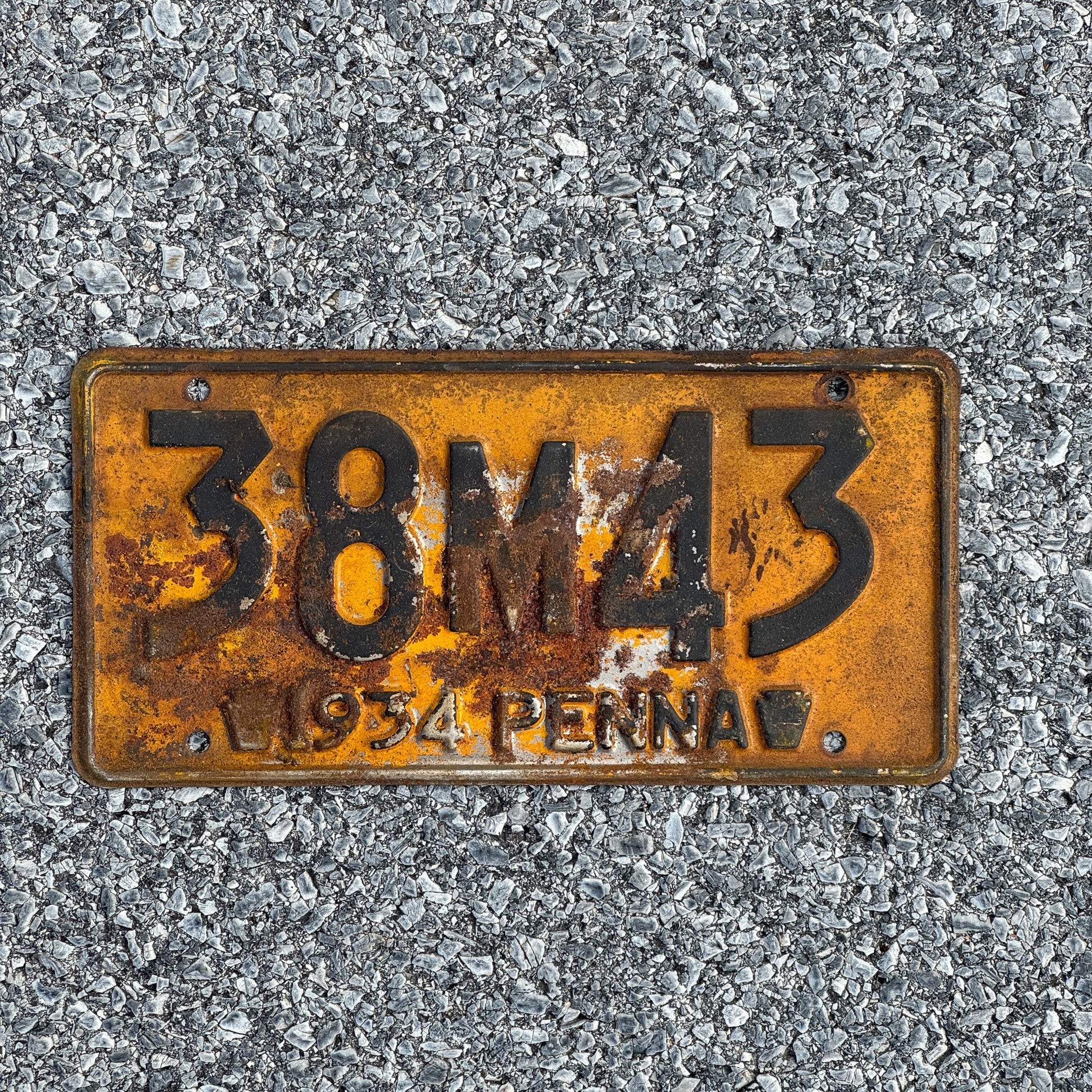 Photo of a 1934 Pennsylvania License Plate Auto Tag Garage Decor Vintage 38M43
