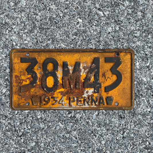 Photo of a 1934 Pennsylvania License Plate Auto Tag Garage Decor Vintage 38M43