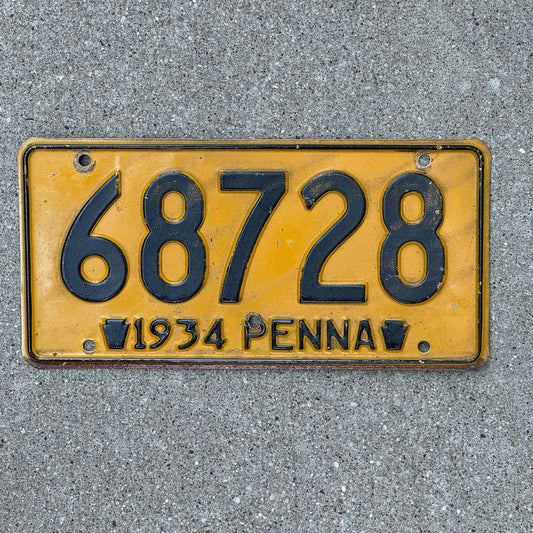 Photo of a 1934 Pennsylvania License Plate Auto Tag Garage Decor Vintage 68728 with original patina