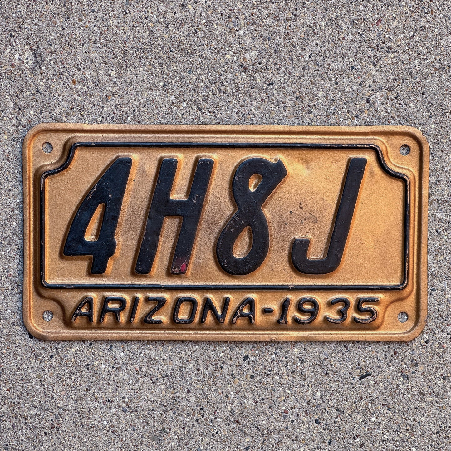 Photo of a 1935 Arizona License Plate Auto Tag Garage Decor Vintage Maricopa County 4H8J with original patina