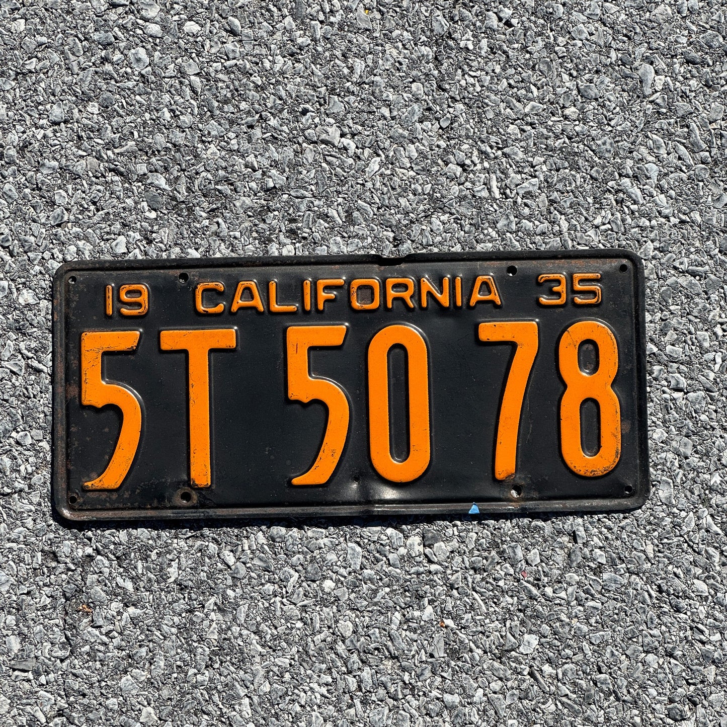 Photo of a 1935 California License Plate Auto Tag Garage Decor Vintage 5T 50 78