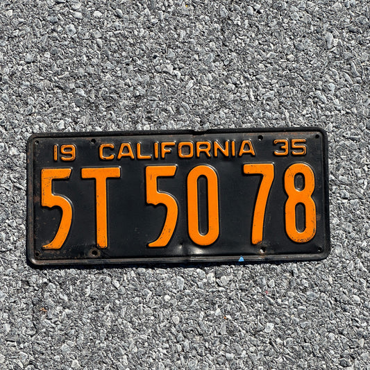 Photo of a 1935 California License Plate Auto Tag Garage Decor Vintage 5T 50 78