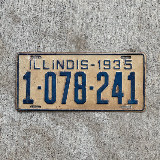 Photo of a 1935 Illinois License Plate Auto Tag Garage Decor Vintage 1 078 241 with original patina