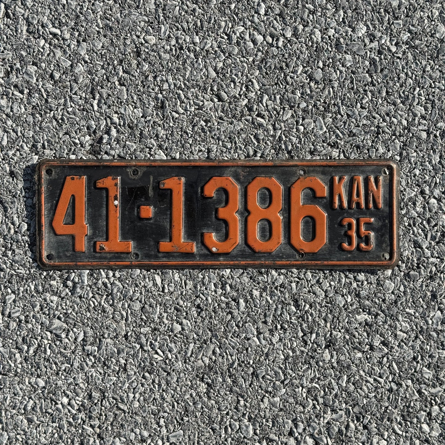 Photo of a 1935 Kansas License Plate Auto Tag Garage Decor Vintage 41 1386