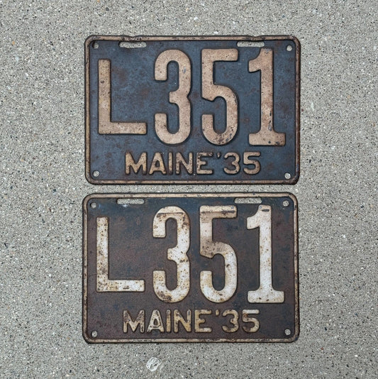 Photo of a 1935 Maine License Plate Pair Auto Tag Garage Decor Vintage YOM Ford Chevy Dodge L 351