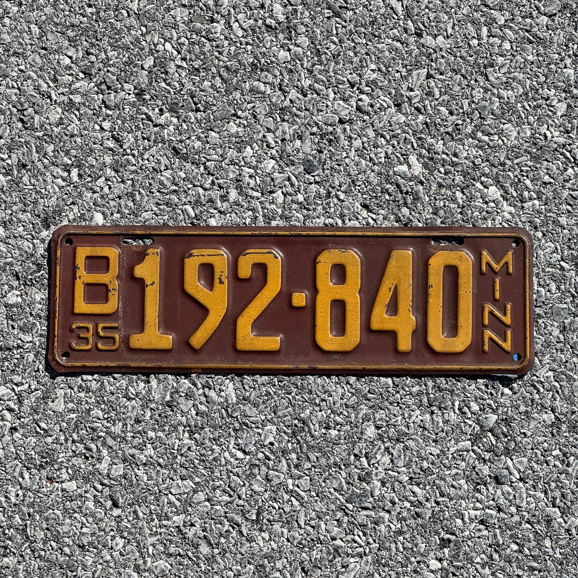 Photo of a 1935 Minnesota License Plate Auto Tag Garage Decor Vintage University Colors B 192 840