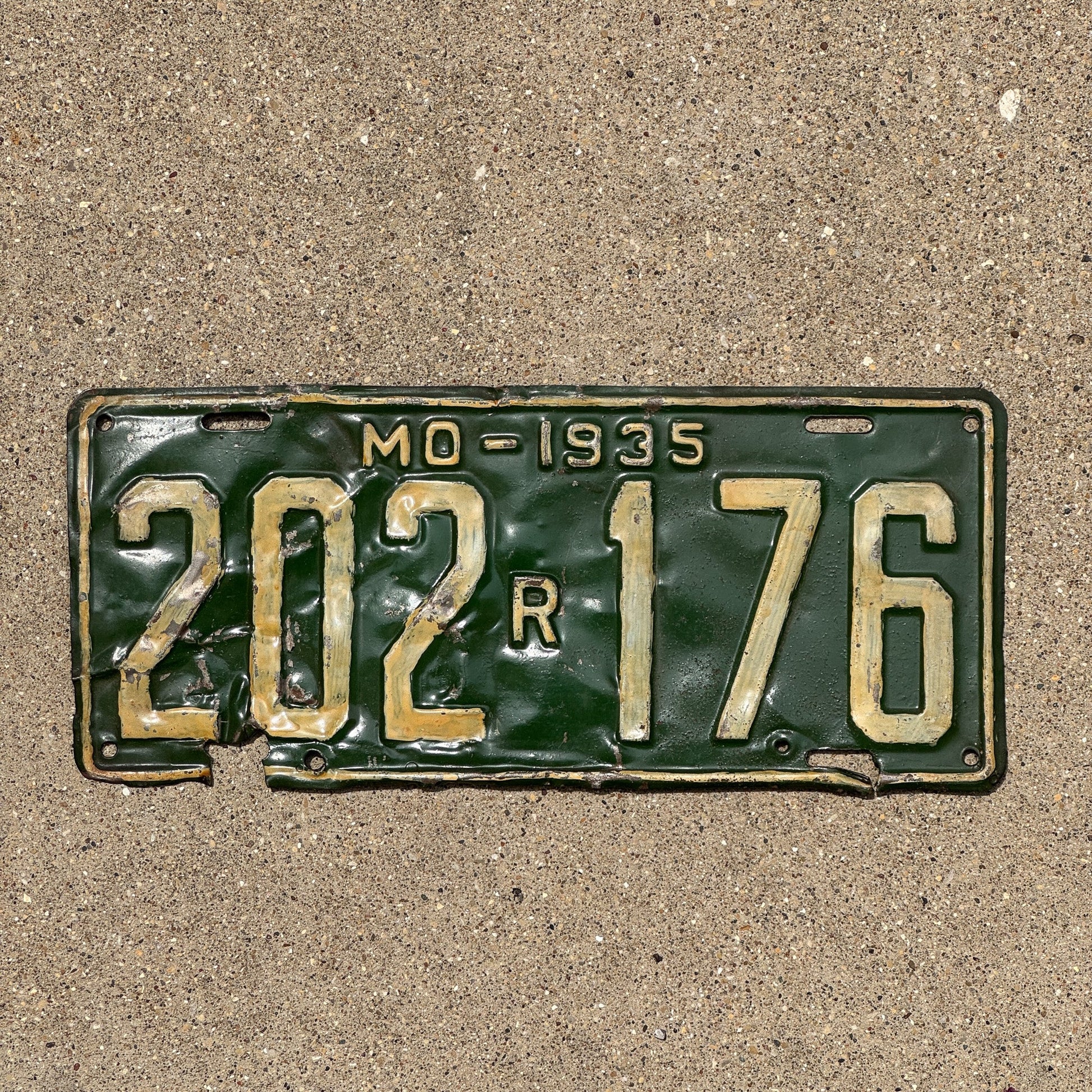 Photo of a 1935 Missouri Replacement License Plate Auto Tag Garage Decor Vintage 202 176