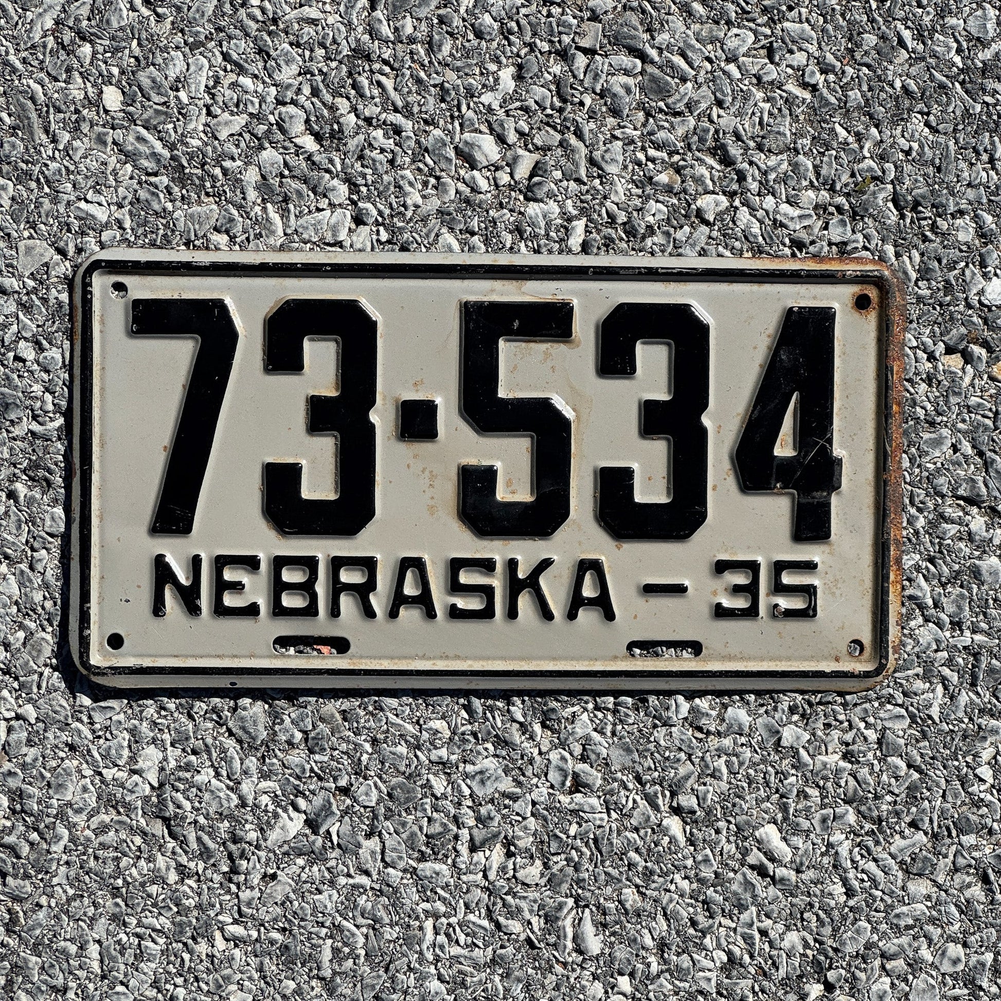 Photo of a 1935 Nebraska License Plate Auto Tag Garage Decor Vintage 73 534