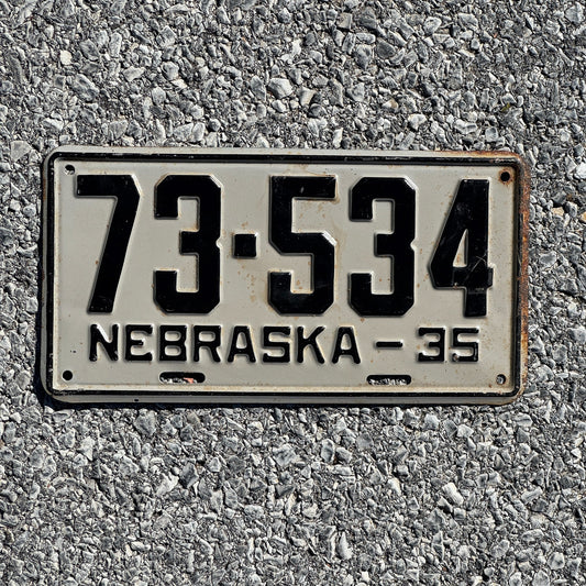 Photo of a 1935 Nebraska License Plate Auto Tag Garage Decor Vintage 73 534