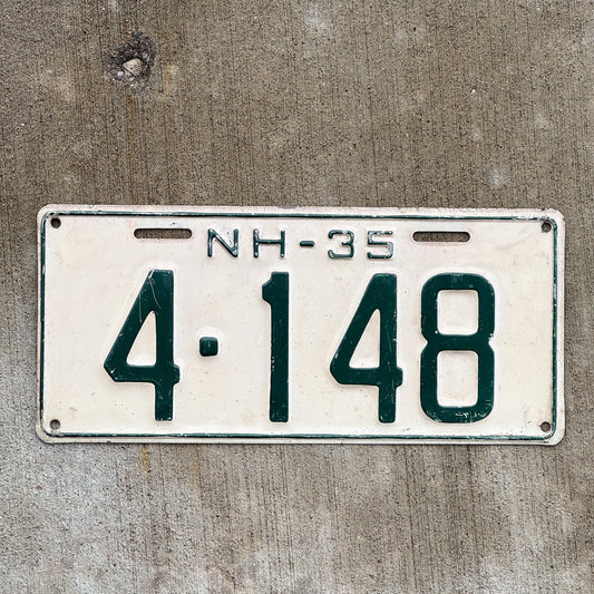 Photo of a 1935 New Hampshire License Plate Auto Tag Garage Decor Vintage 4 148 with original patina