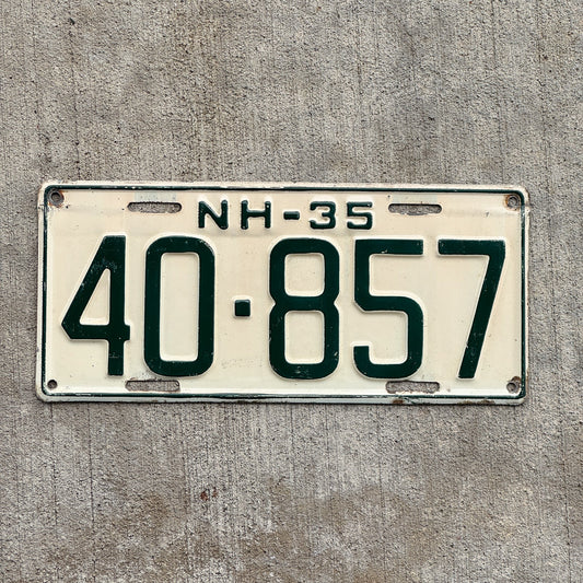 Photo of a 1935 New Hampshire License Plate Auto Tag Garage Decor Vintage High Quality 40 857 with original patina