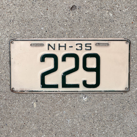 Photo of a 1935 New Hampshire License Plate Auto Tag Garage Decor Vintage Low Number Three Digit 229 with original patina