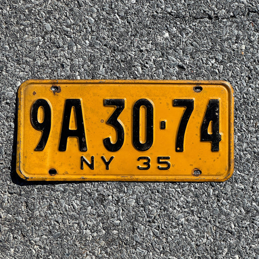 Photo of a 1935 New York License Plate Auto Tag Garage Decor Vintage 9A30 74