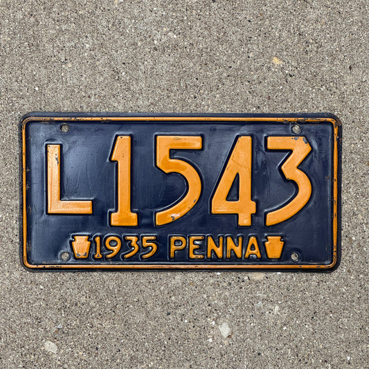 Photo of a 1935 Pennsylvania License Plate Auto Tag Garage Decor Vintage L 1543 with original patina
