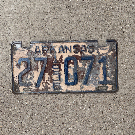 Photo of a 1936 Arkansas License Plate Auto Tag Garage Decor Vintage 27 071