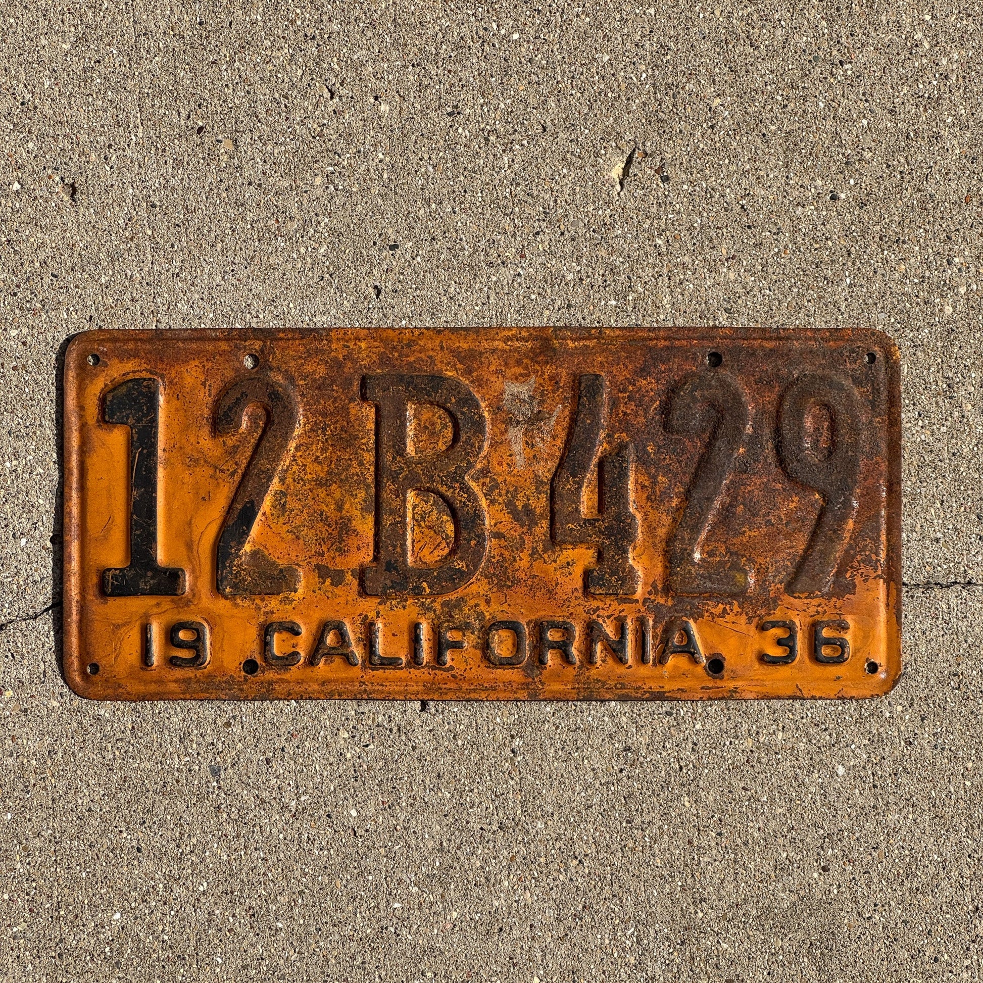 Photo of a 1936 California License Plate Auto Tag Garage Decor Vintage 12B 429