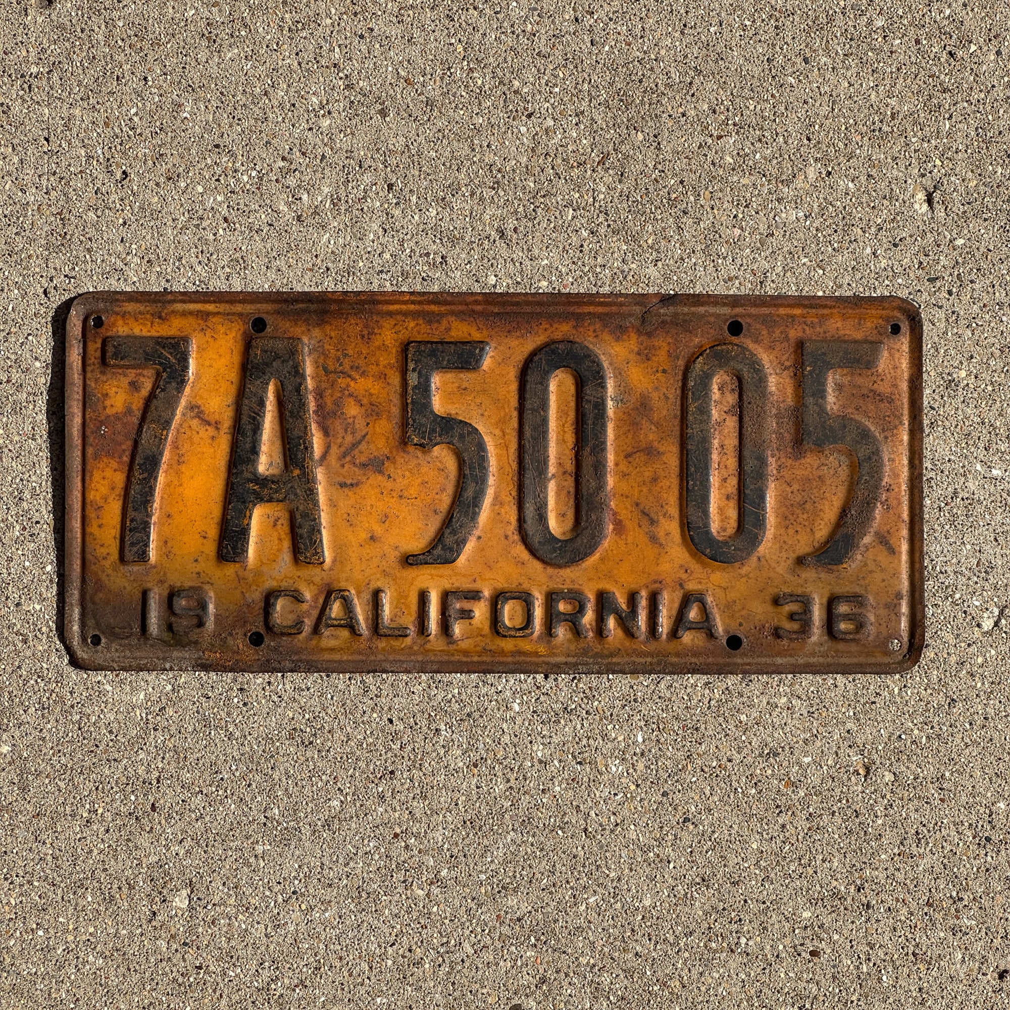 First California Tag 1936 California License Plate Auto Tag 7A 5005 – License Plate ...