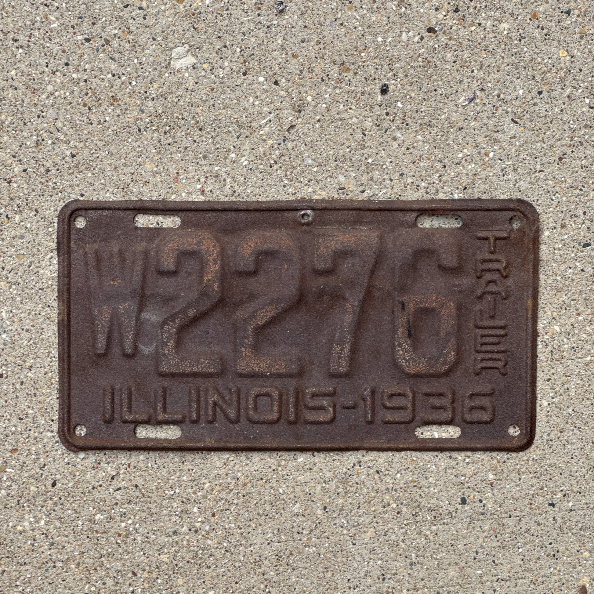 Photo of a 1936 Illinois Trailer License Plate Auto Tag Garage Decor Vintage W 2276