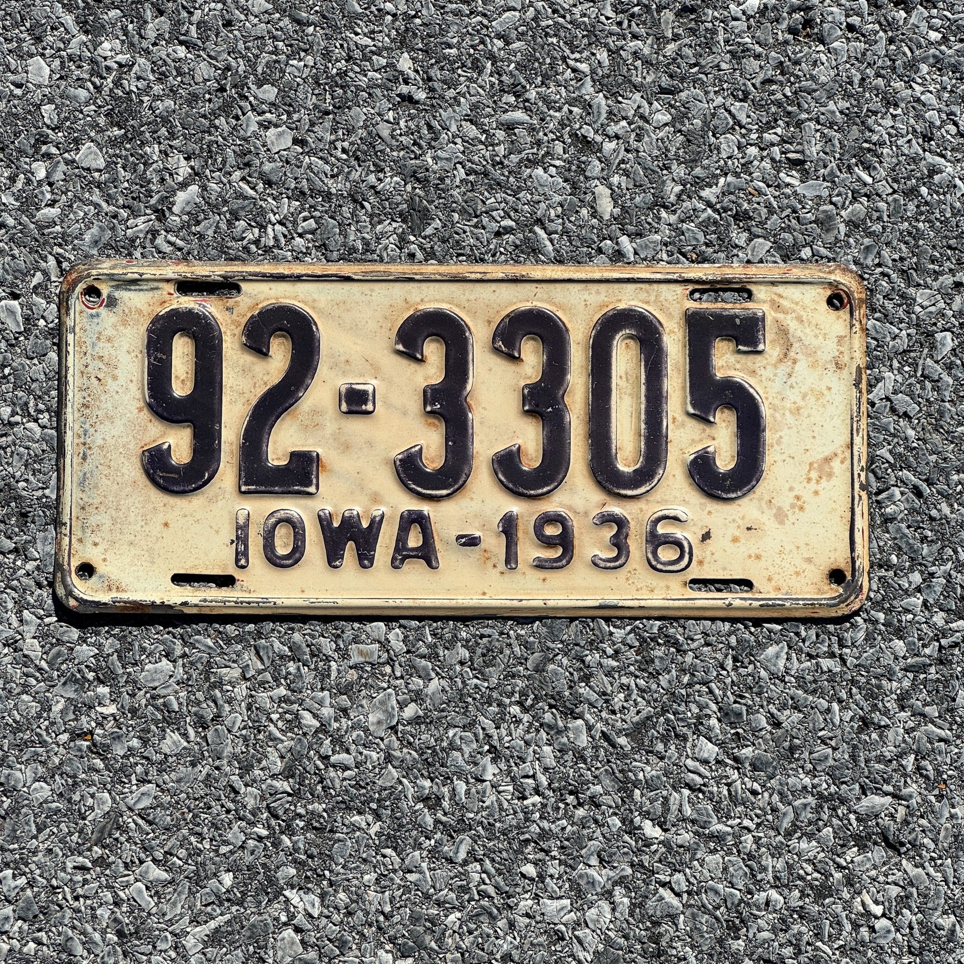 Photo of a 1936 Iowa License Plate Auto Tag Garage Decor Vintage 92 3305