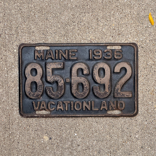 Photo of a 1936 Maine License Plate Auto Tag Garage Decor Vintage 85692 with original patina