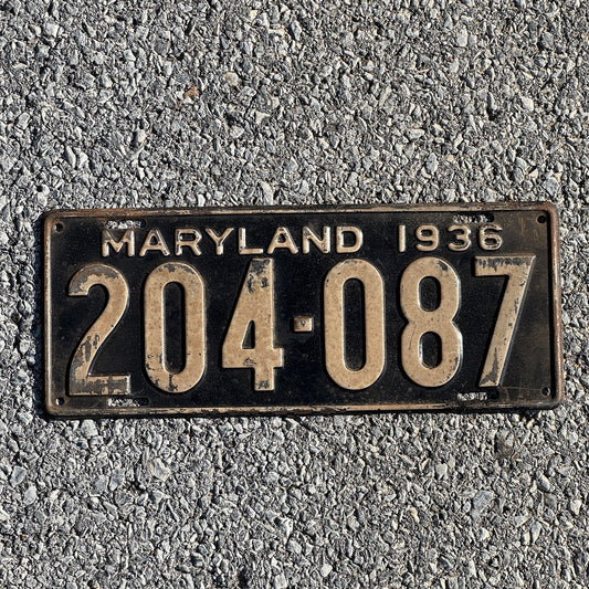 Photo of a 1936 Maryland License Plate Auto Tag Garage Decor Vintage 204 087