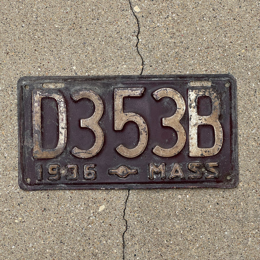 Photo of a 1936 Massachusetts Dealer License Plate Auto Tag Garage Decor Vintage D 353 B