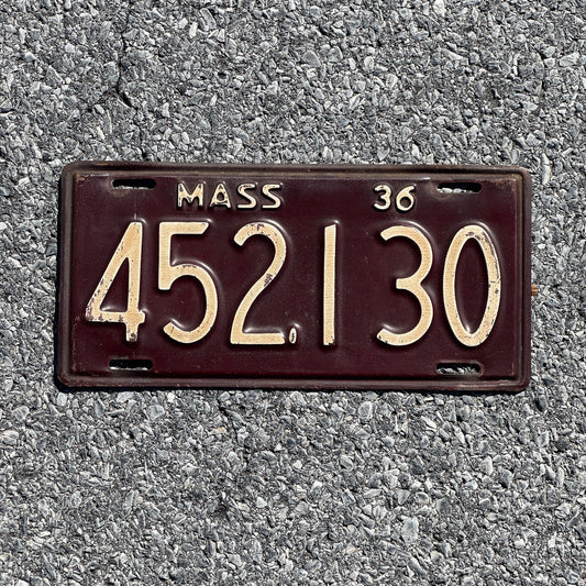 Photo of a 1936 Massachusetts License Plate Auto Tag Garage Decor Vintage 452130