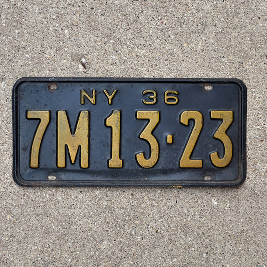 Photo of a 1936 New York License Plate Auto Tag Garage Decor Vintage 7M 1323