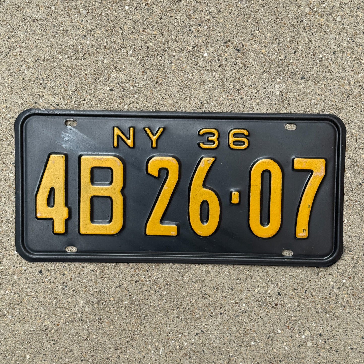 Photo of a 1936 New York License Plate Auto Tag Garage Decor Vintage High Quality 4B 2607 with original patina