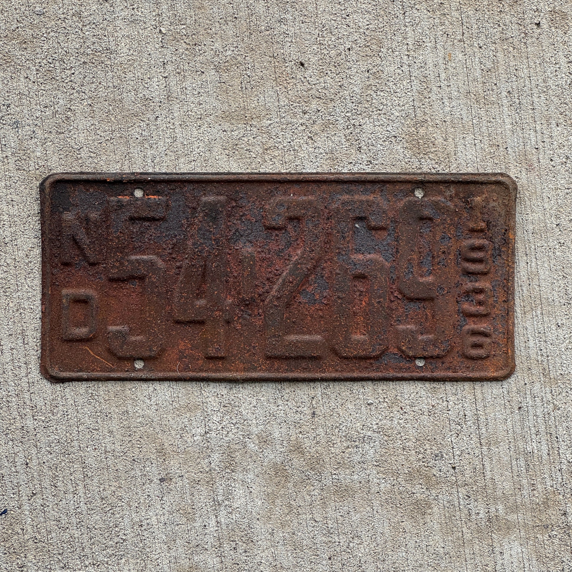 Photo of a 1936 North Dakota License Plate Auto Tag 1 Vintage Garage 54 269 with original patina