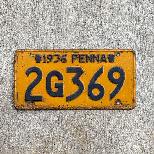 Photo of a 1936 Pennsylvania License Plate Auto Tag Garage Decor Vintage 2G369 with original patina