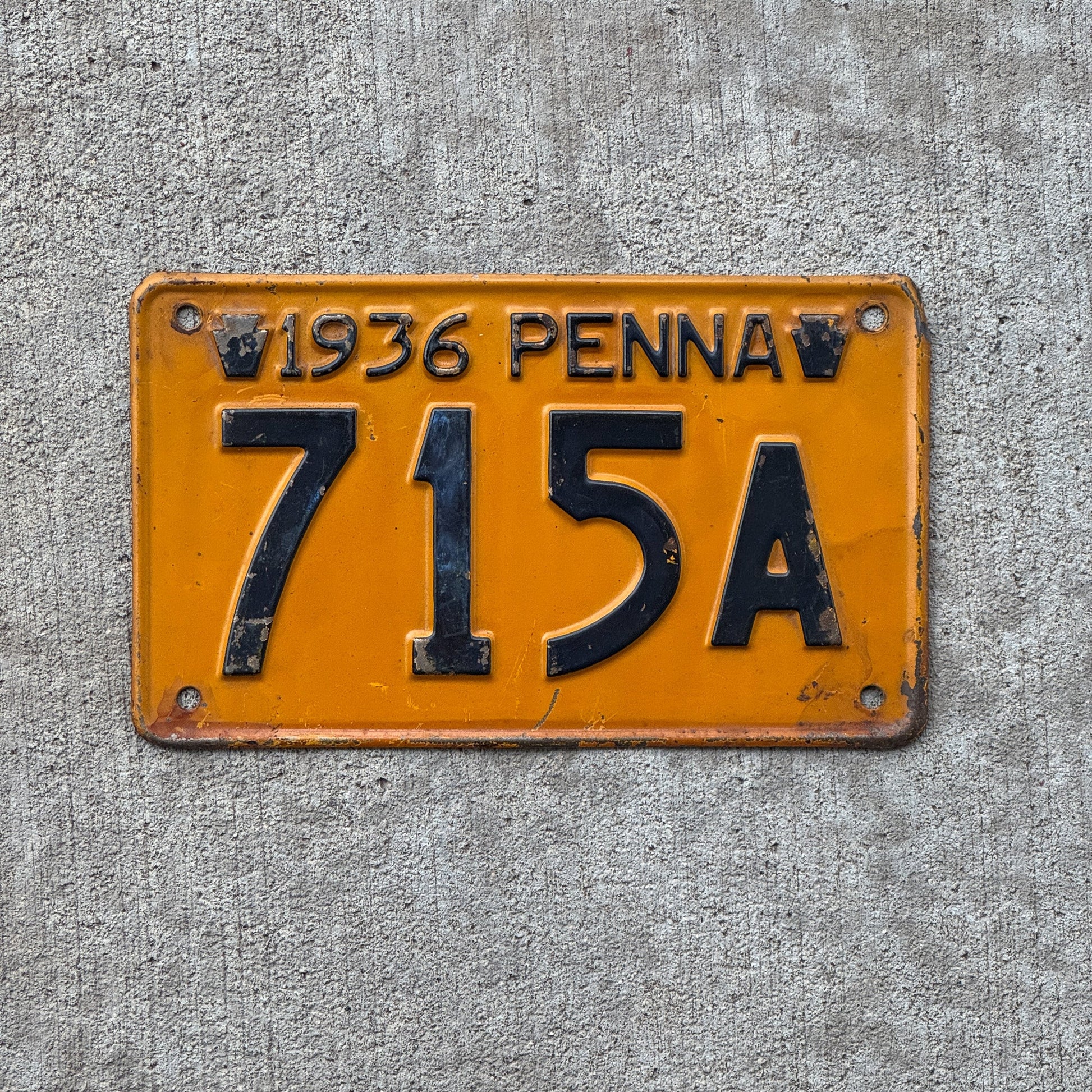 Photo of a 1936 Pennsylvania License Plate Auto Tag Garage Decor Vintage 715 A