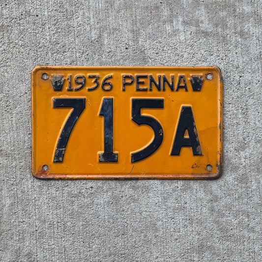 Photo of a 1936 Pennsylvania License Plate Auto Tag Garage Decor Vintage 715 A