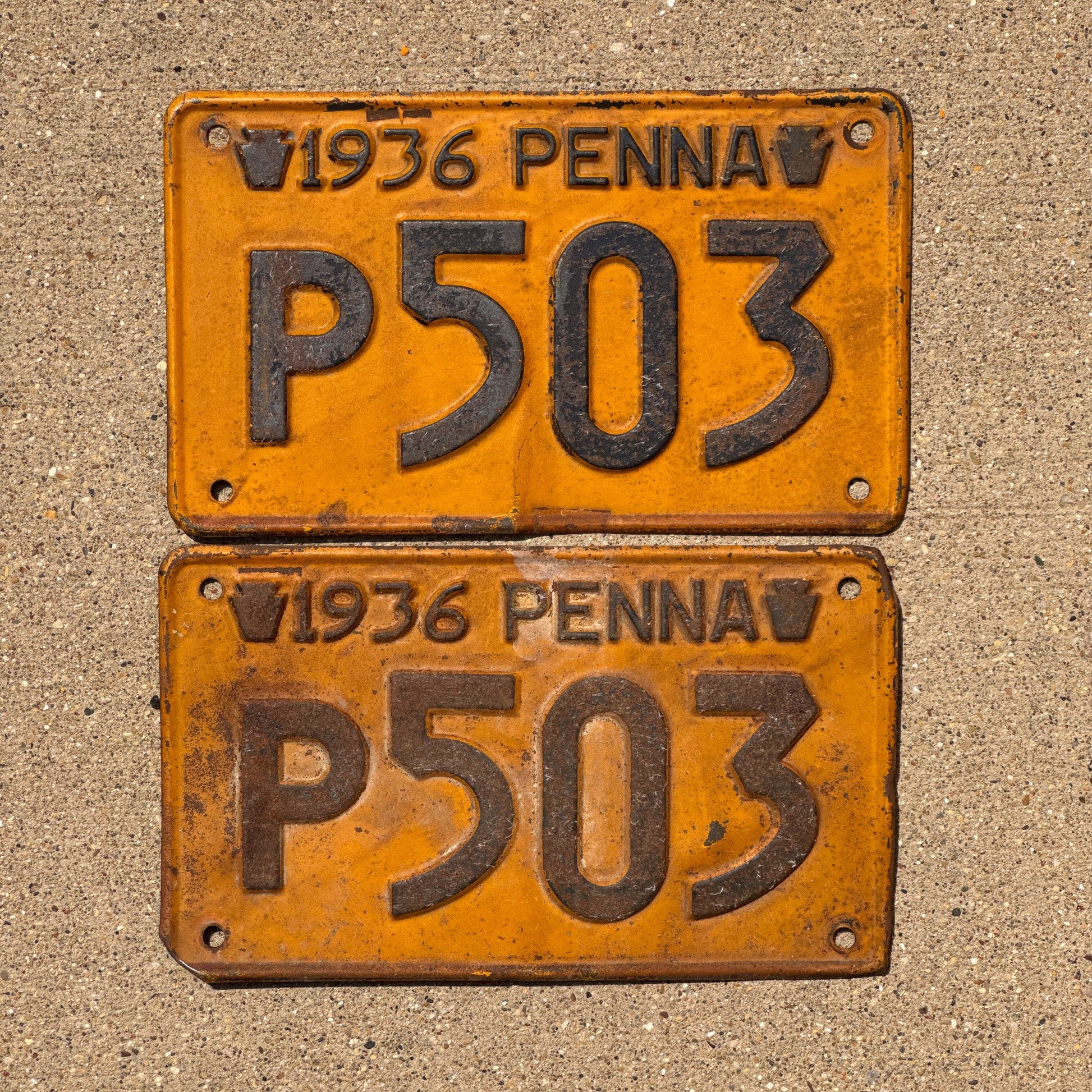 Photo of a 1936 Pennsylvania License Plate Pair Auto Tag Garage Decor Vintage P 503